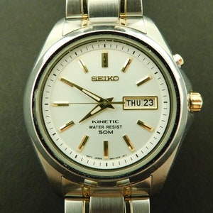 Men's Two Tone Seiko Kinetic 5M62-0B20 Silver Stick Date - Etsy Australia