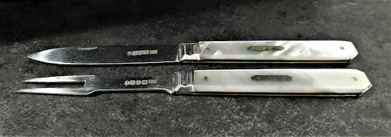 Sterling Silver & Mother of Pearl Handled Fruit Knife and Fork Set