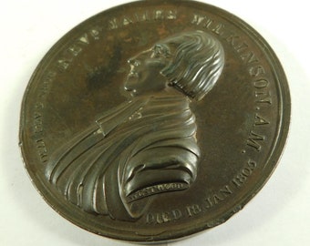 Antique 1805 Bronze Medal Medallion Reverend James Wilkinson By Westwood (16325)