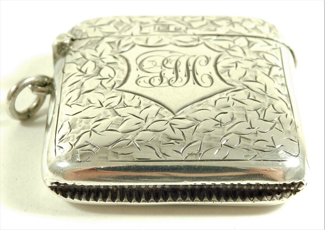 Edwardian Solid Sterling Silver Match Safe Vesta Case Ivy Leaf Design ...
