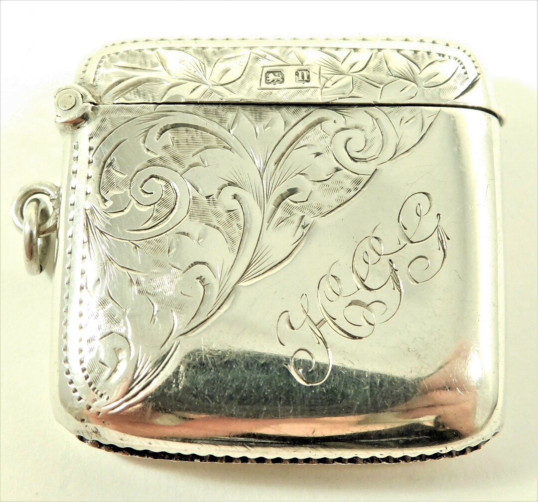 Antique Solid Sterling Silver Match Safe Vesta Case 1912 Floral Swag ...