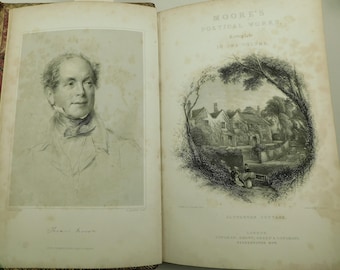 Thomas Moore Leather Book Poetical Works 1853 Victorian Poems Poetry (18019)