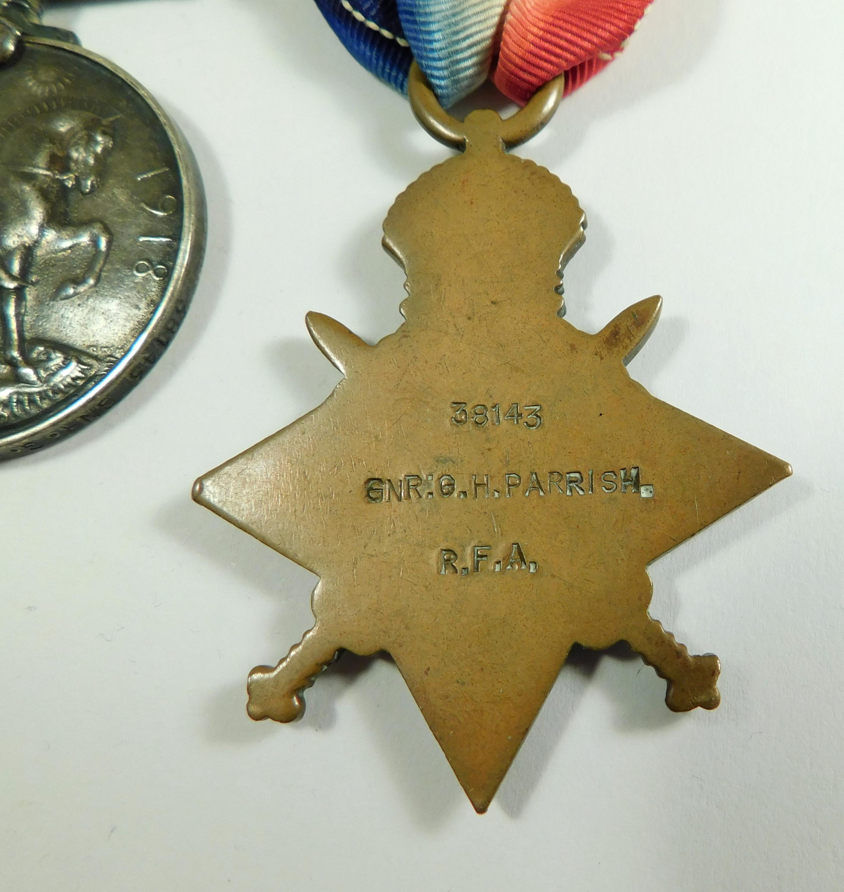 WW1 WWI World War One War Medal Mons Trio Gnr G.H. Parrish RFA