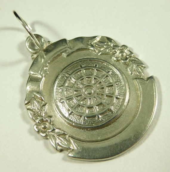 Vintage Sterling Silver Darts Pocket Watch Fob Medal 1951 Fattorini Ltd (16795)