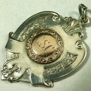 Antique Solid Sterling Silver Pocket Watch Fob Medal Scouting Swimming Champ (16815)