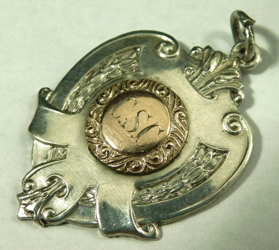 Antique Solid Sterling Silver Pocket Watch Fob Me… - image 1
