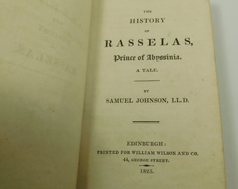 Historia del libro de cuero antiguo de Rasselas Prince Abyssinia por Samuel Johnson 1825 (16568)