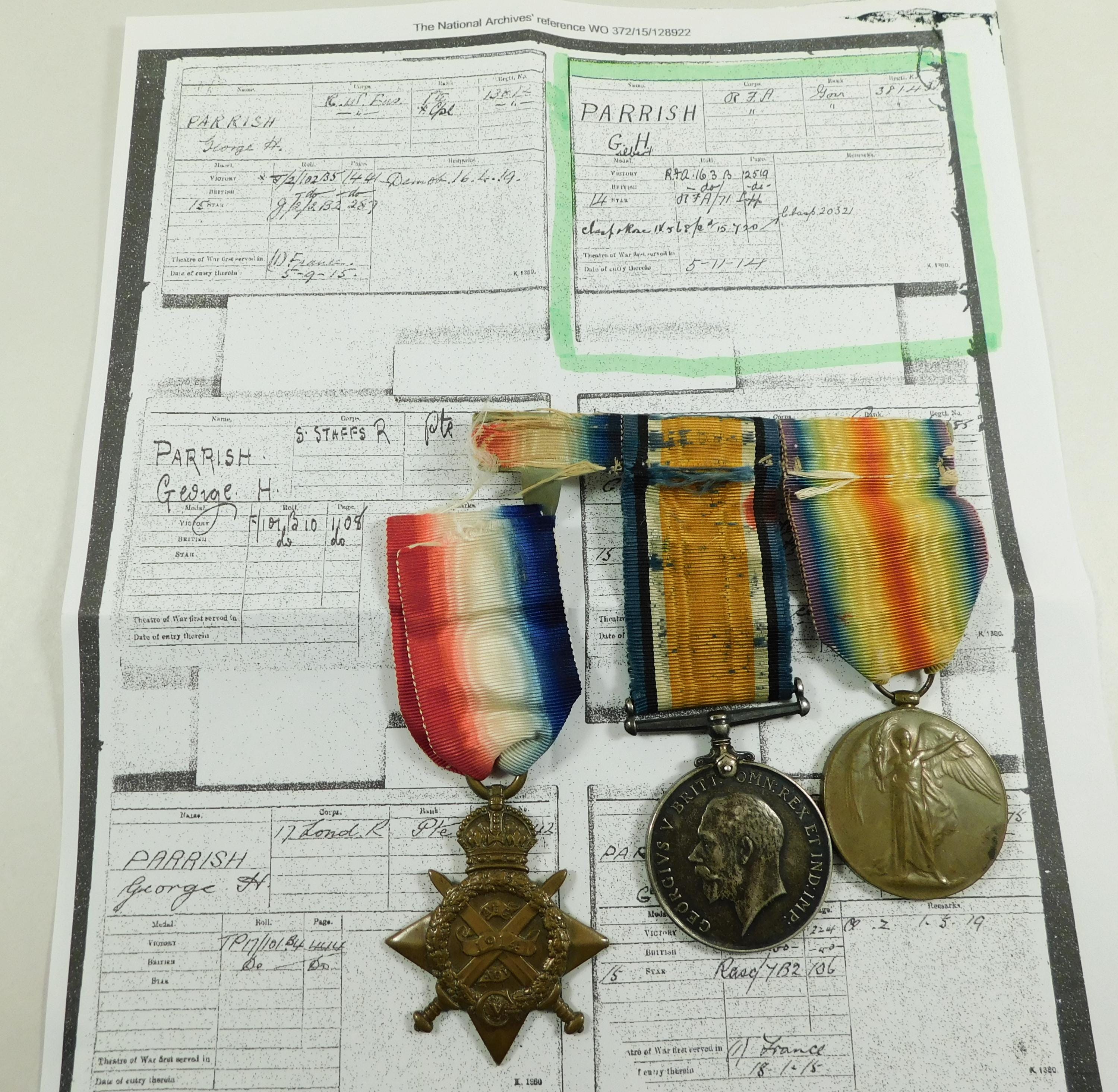 WW1 WWI World War One War Medal Mons Trio Gnr G.H. Parrish RFA