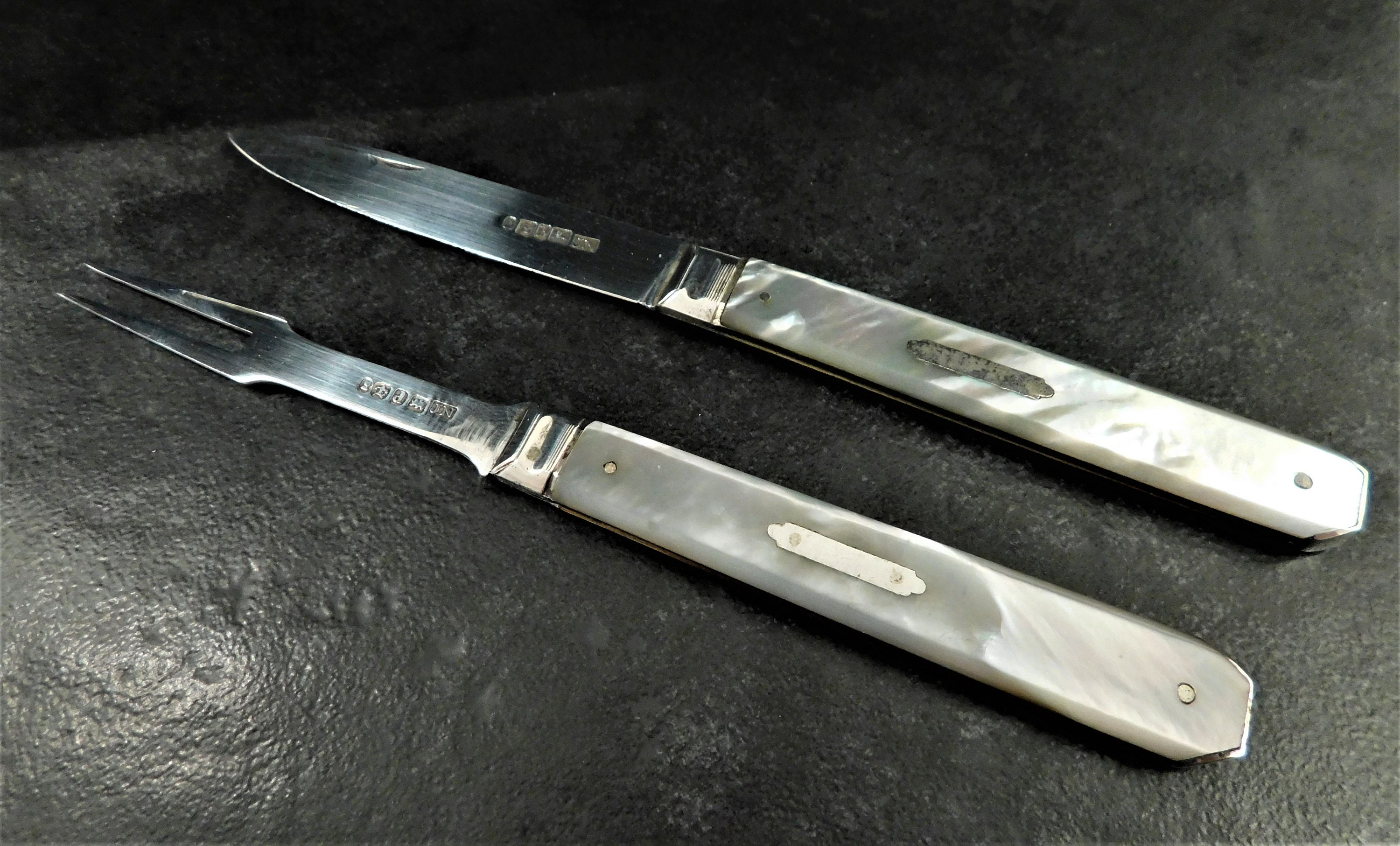 Sterling Silver & Mother of Pearl Handled Fruit Knife and Fork Set