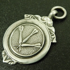 Vintage Solid Sterling Silver Darts Medal Pocket Watch Chain Fob 1938 KBDL (14870)