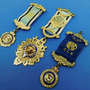 RAOB Buffaloes Solid Silver Enamel Jewel Group Of 3 Rhodes Moorhouse Lodge ok. 1960 (17241)
