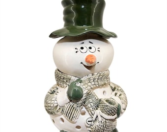 Bunzlauer Keramik Teelicht-Schneemann Leuchtfigur Weihnachten Deko L026-NOS2 