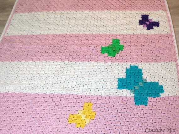Butterfly Blanket Baby Crochet Blanket C2c Baby Blanket Baby Etsy