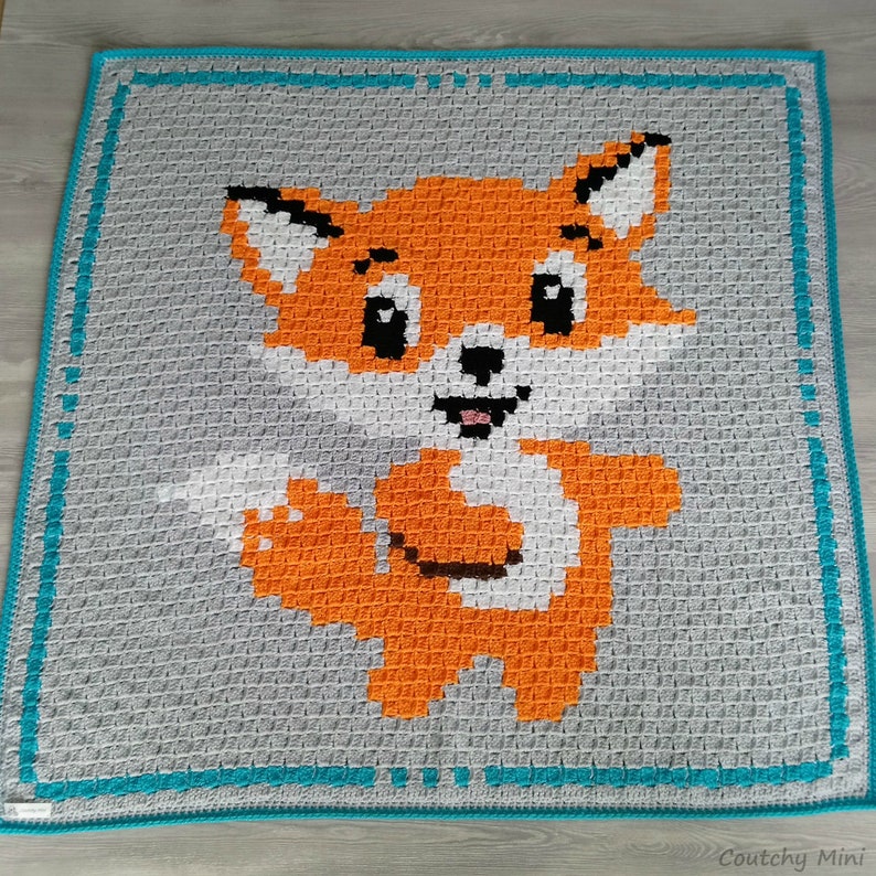 Fox baby blanket C2C baby blanket baby crochet blanket baby boy blanket baby girl blanket baby gift shower gift personnalized blanket