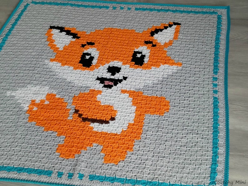 Fox baby blanket C2C baby blanket baby crochet blanket baby boy blanket baby girl blanket baby gift shower gift personnalized blanket