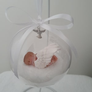 Handmade Ooak Angel feathers memorial bauble Baby loss polymer clay fimo