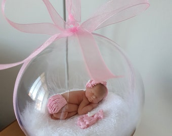 Handmade Ooak baby girl polymer clay bauble baby shower, christening gift