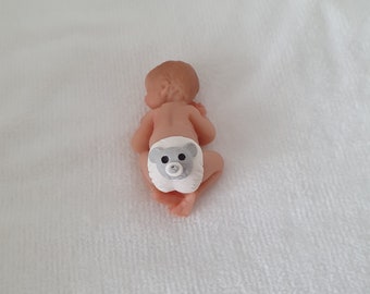 Handmade polymer clay fimo baby, teddy cake topper baby shower, dolls house 1 :12 scale