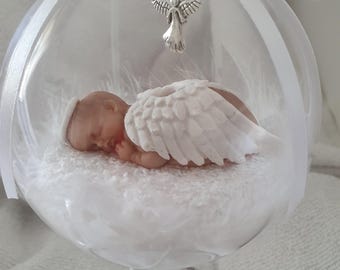 Handmade Ooak Angel feathers memorial bauble Baby loss polymer clay