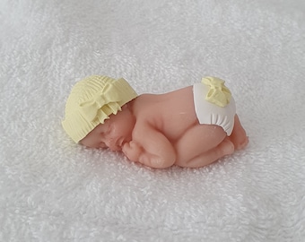 Handmade Ooak Sleeping Baby Cake Topper: Polymer Clay Baby Shower Keepsake