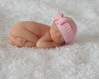 Handmade Ooak  Sleeping Baby Girl Cake Topper: Polymer Clay Baby Shower Keepsake
