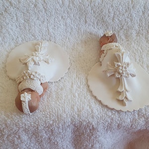 Handmade Ooak polymer fimo clay sleeping baby cake topper, Baptism, Christening Gown