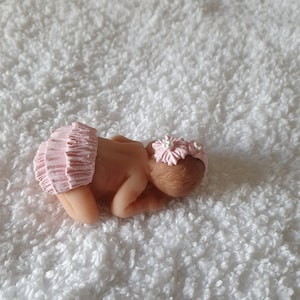 Handmade Ooak polymer fimo clay sleeping baby cake topper, baby shower, dolls house blue pink or white image 6