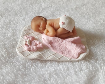 Handmade Ooak polymer fimo clay baby cake topper, baby shower gift WITHOUT a dummy