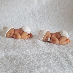 Handmade Ooak polymer fimo clay sleeping baby cake topper, baby shower, dolls house blue pink or white image 7