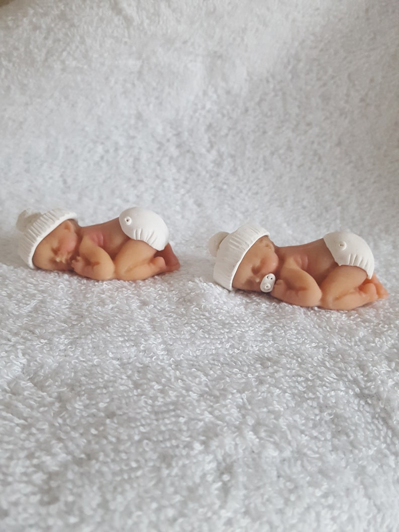 Handmade Ooak polymer fimo clay sleeping baby cake topper, baby shower, dolls house blue pink or white image 7