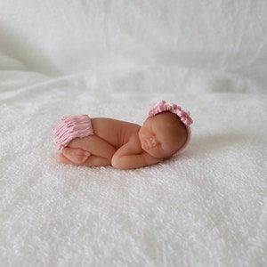 Handmade Ooak polymer clay sleeping baby girl  frilly knickers cake topper, baby shower, dolls house
