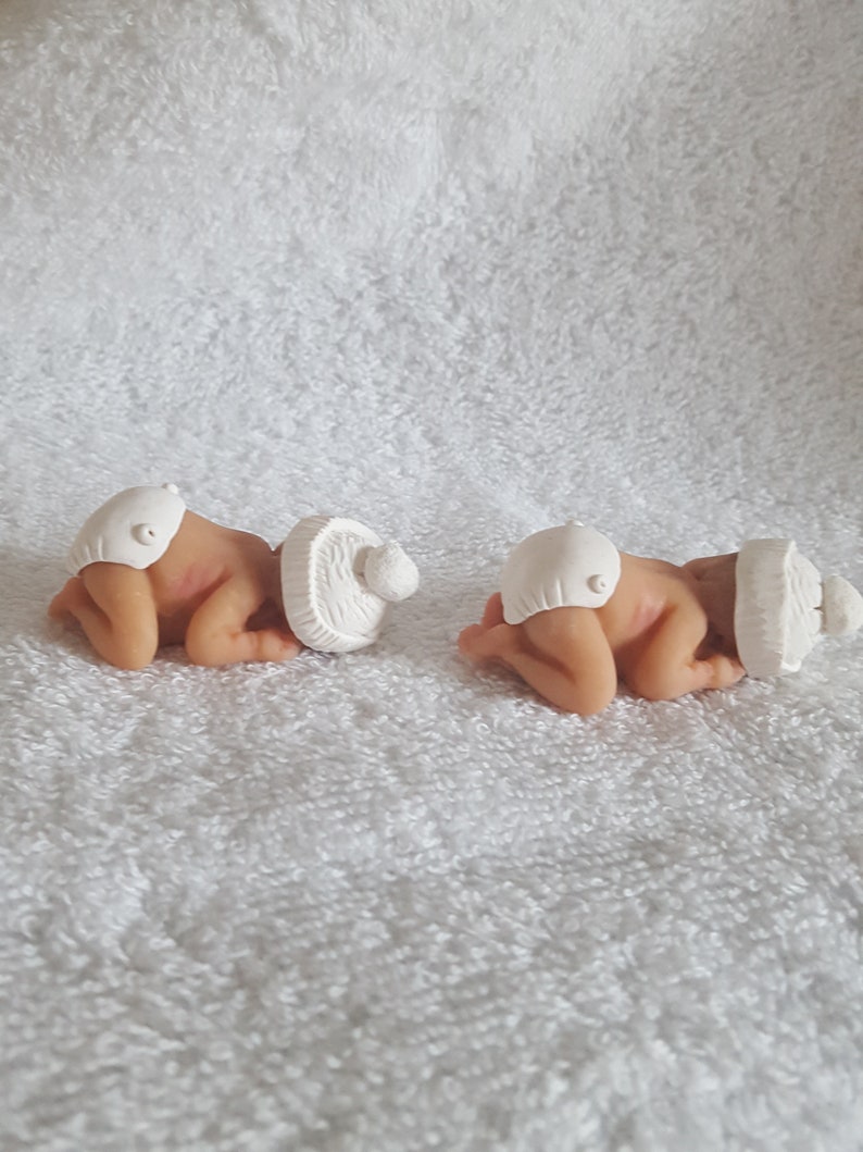 Handmade Ooak polymer fimo clay sleeping baby cake topper, baby shower, dolls house blue pink or white image 8