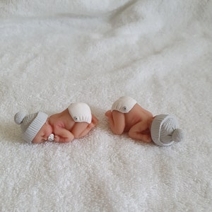 Ooak Polymer Clay 6cm Baby shower, grey cake topper, gift