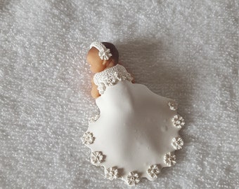 Handmade Ooak polymer fimo clay sleeping baby cake topper, Baptism, Christening Gown