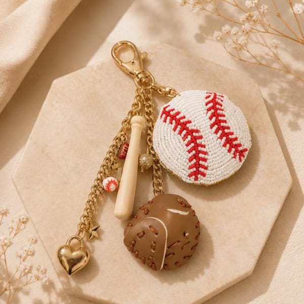 Baseball beaded keychain beautiful key holder, purse charm baseball gifts