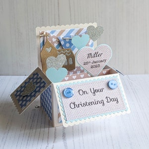 Handmade Baby Boy Christening Pop Up Box Card - Personalised!