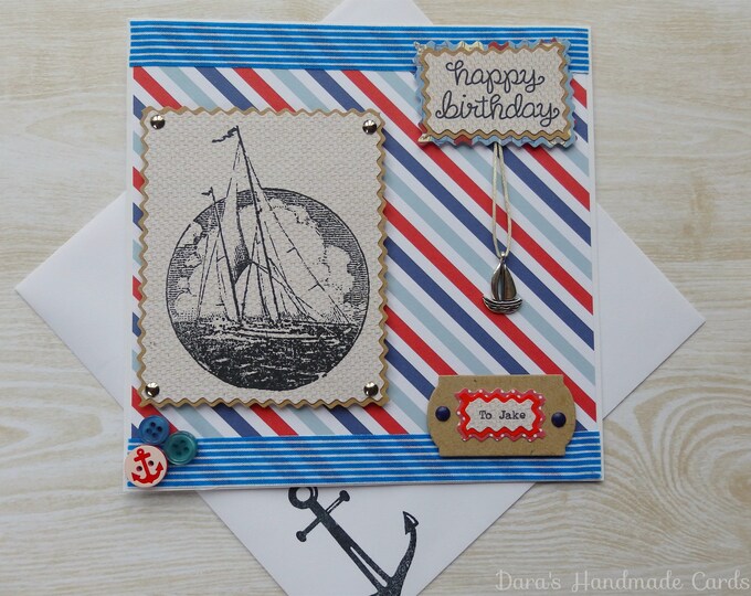 Handmade Nautical Boat Birthday Card for Him, Personalised, for Any ...