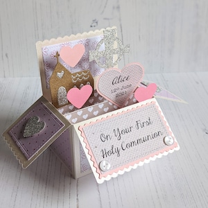 Handmade Pink First Communion/Confirmation Pop Up Box Card - Personalised!