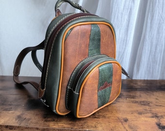 mini rectangular green ocher leather backpack