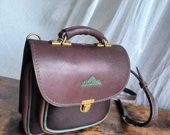 Coffee brown French leather satchel