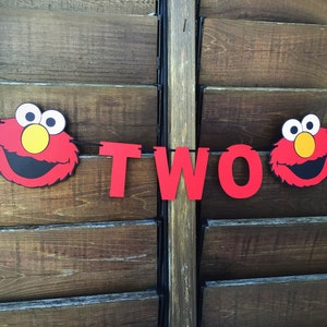 Elmo Two highchair banner/ Elmo Sesame Street banner / Two Elmo banner / Photo prop Birthday banner / Cake Smash banner / Red orange white