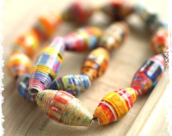 Mixed lot colorful boho paper beads, bead pairs for earrings, jewelry supplies DIY boho beads spring summer colors