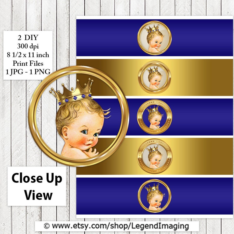 Royal Blue and Gold Prince Water Bottle Labels Blonde Etsy