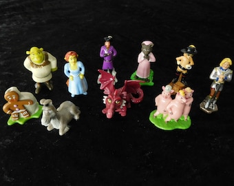 Cake Toppers, Vintage Toys, original vintage Shrek the 3rd Figurines, hand painted Miniatures, Complete Series of 10 Plastic Figurines