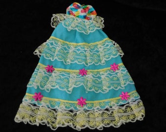 Vintage Toys, Collectible Doll Clothing, Barbie Clothing, Barbie doll accessories, Flower dress, light blue dress, for dollhouse, 1970s