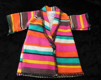 Vintage Toys, Collectible Doll Clothing, Barbie doll accessories, jacket, short sleeve, multicolored striped, for dollhouse, 1970s