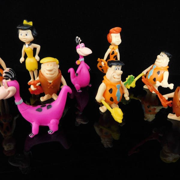 Vintage Toys, Collectible, Family Flintstones, Fred Flintstone, Complete Series of 9 Figures, Vintage KINDER Surprise Figurines, Cake Topper