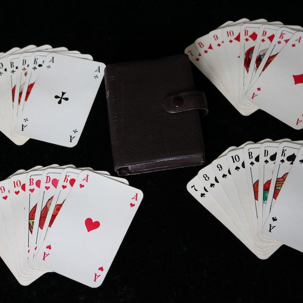 Table Game, collectible, vintage SKAT card game, Made in Germany, complete in original genuine leather case, with brass zipper