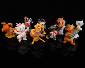 Juguetes antiguos, coleccionables, Los Aristogatos 1989, Gato músico, Gatos musicales, Serie completa de 9 figuras, Figuras Kinder Sorpresa
