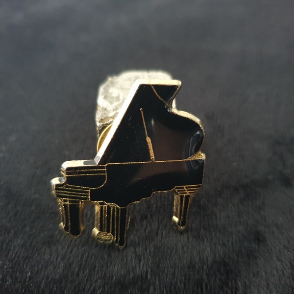 vintage badge, black piano pin, miniature toys, enamel brass pin, musical instrument